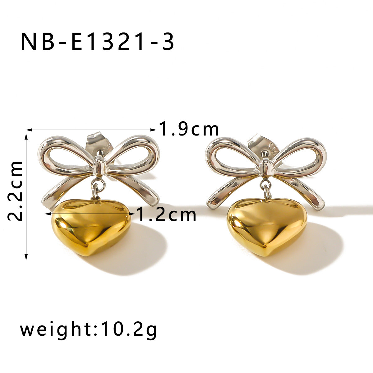 Wholesale Bow Titanium Steel Plated with 18K Gold Niche Contrast Color Light Luxury Love Pendant Earrings
